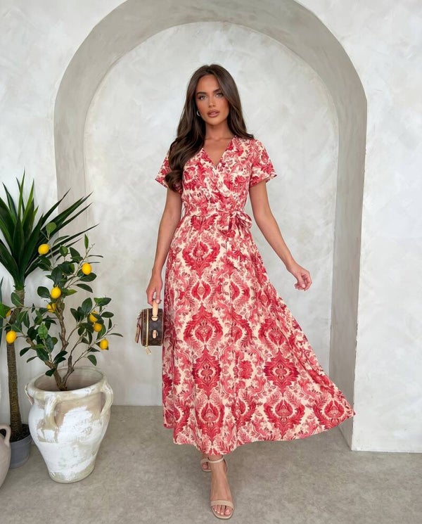 Sukienka MISS SARA SLEEVE KEFALOS CZERWONA