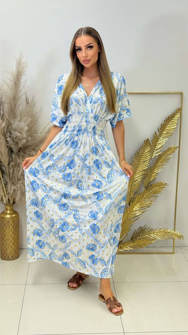 Sukienka LEANA SLEEVE POSITANO NIEBIESKA