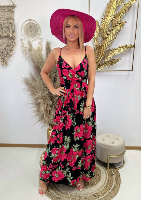Sukienka MISS SARA SLIM RED FLOWERS