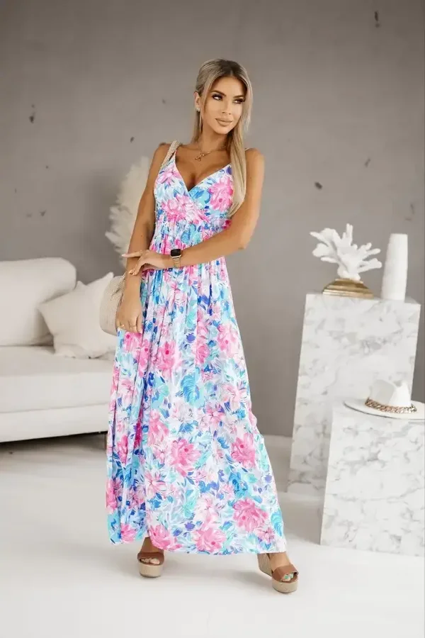 Sukienka MISS SARA SLIM SANGRIA NIEBIESKA