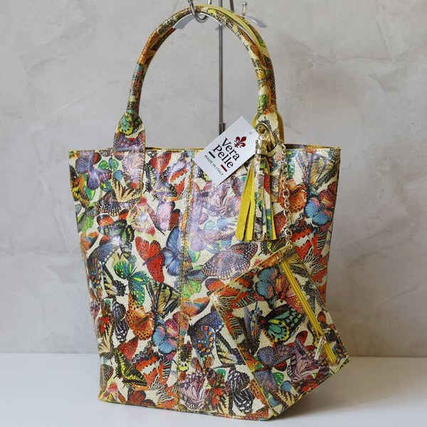 Torebka worek VERA PELLE 26-026 skóra w motyle ŻÓŁTA