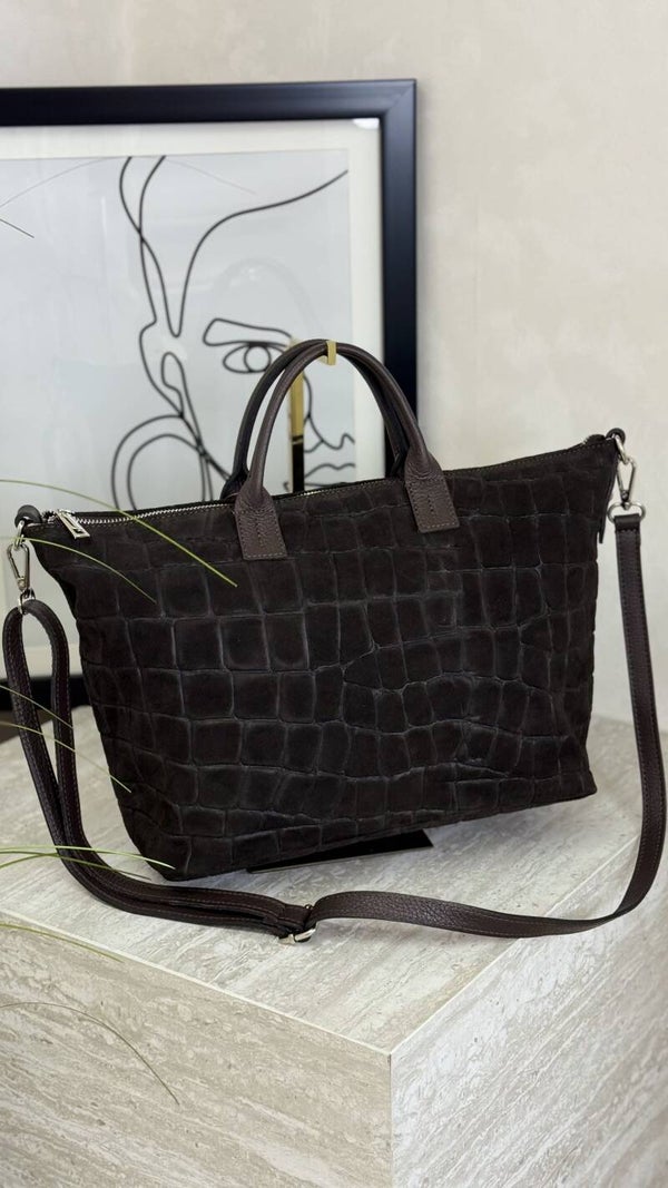 Torebka LAURA BIAGGI zamsz TS112-61 CROCO CZEKOLADA