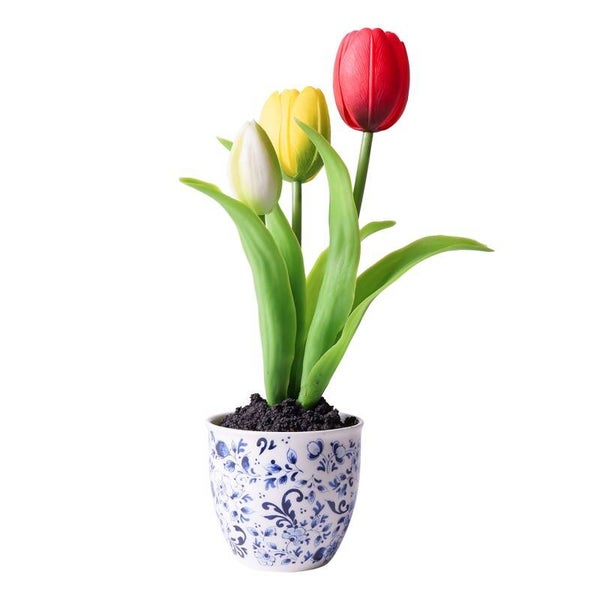 Heinen Delfts Blauw Bloempot Bloemen met Tulpen