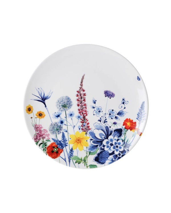 Heinen Delfts Blauw Wandbord Wildbloemen Bloemenveld - 26,5 cm