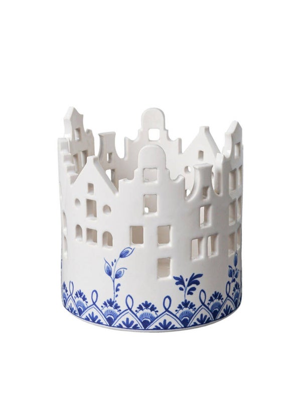 Heinen Delfts Blauw Waxinelichthouder Huisje - 11 cm
