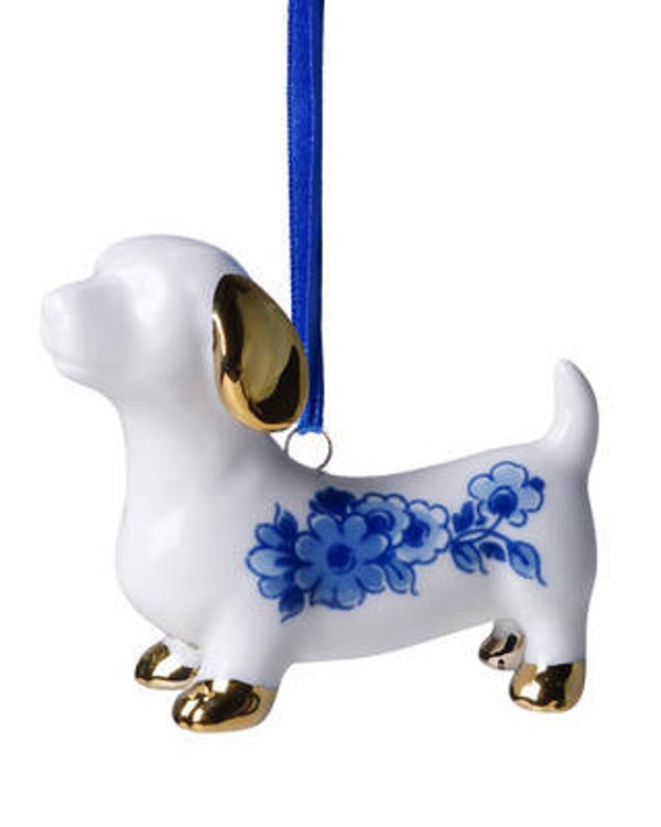 Heinen Delfts Blauw Kerstornament Teckel