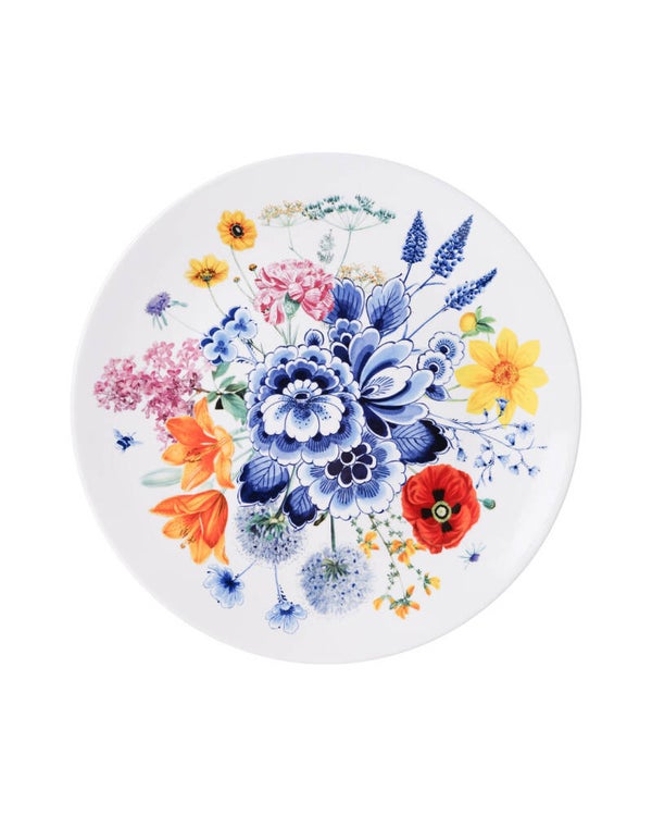 Heinen Delfts Blauw Wandbord Wildbloemen Oase - 31 cm