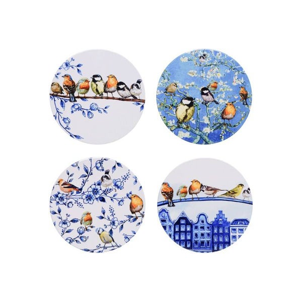 Heinen Delfts Blauw Onderzetters Bosvogels