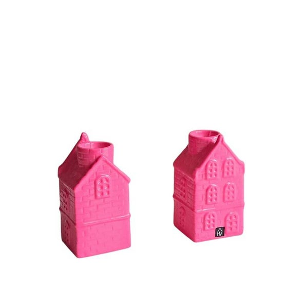Kandelaar Huisje Donkerroze