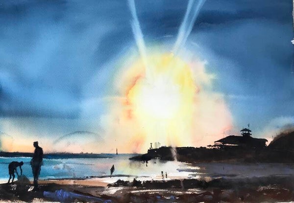 Aquarel Vlissingen, Badstrand