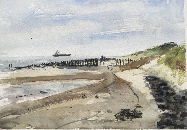 Aquarel Vlissingen Nollestrand richting Dishoek