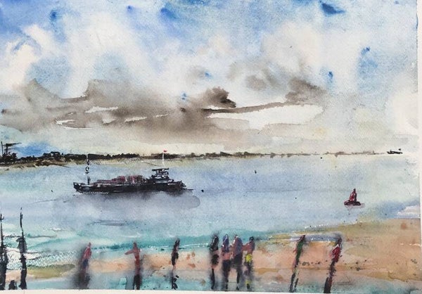Aquarel Vlissingen, Badstrand 2