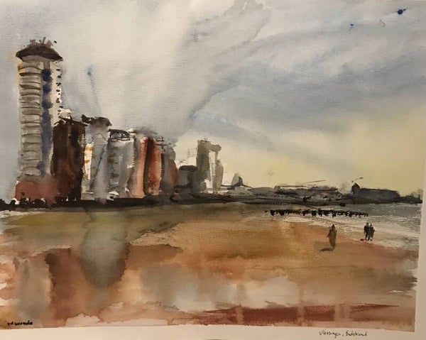 Aquarel Vlissingen, Badstrand