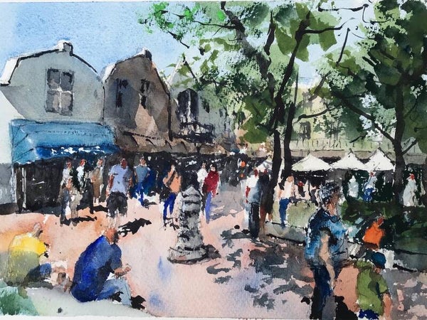 Aquarel Domburg, het Groentje