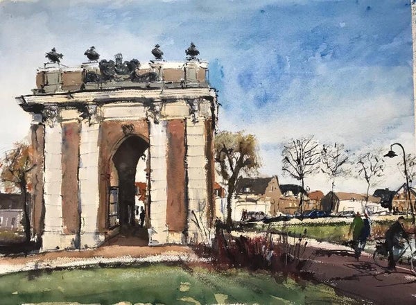 Aquarel Middelburg, Koepoort en Veersesingel