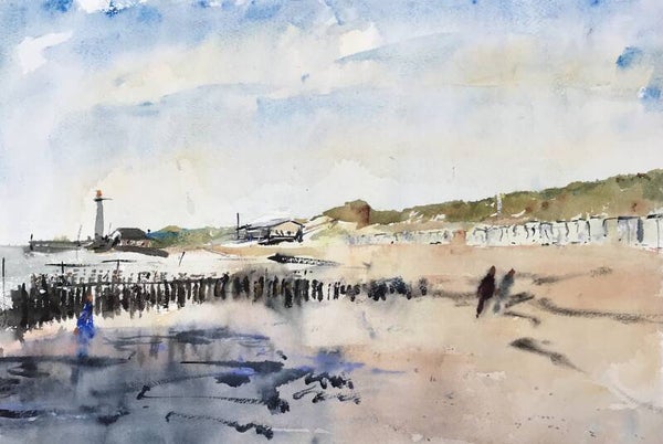 Aquarel Westkapelle, Strand 1