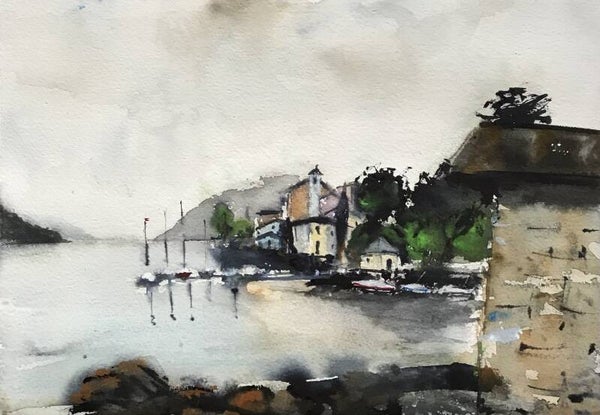 Aquarel Italië, Lezzeno, Pescau