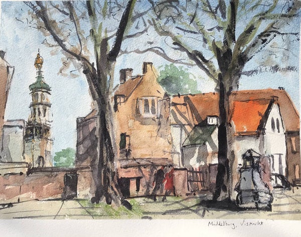 Aquarel Middelburg, Vismarkt