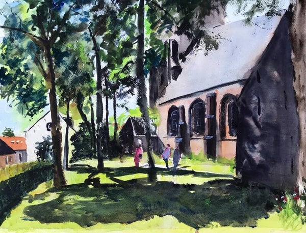 Aquarel Baarland, Sint-Maartenskerk