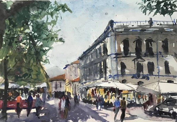 Aquarel Italië, Markt Como