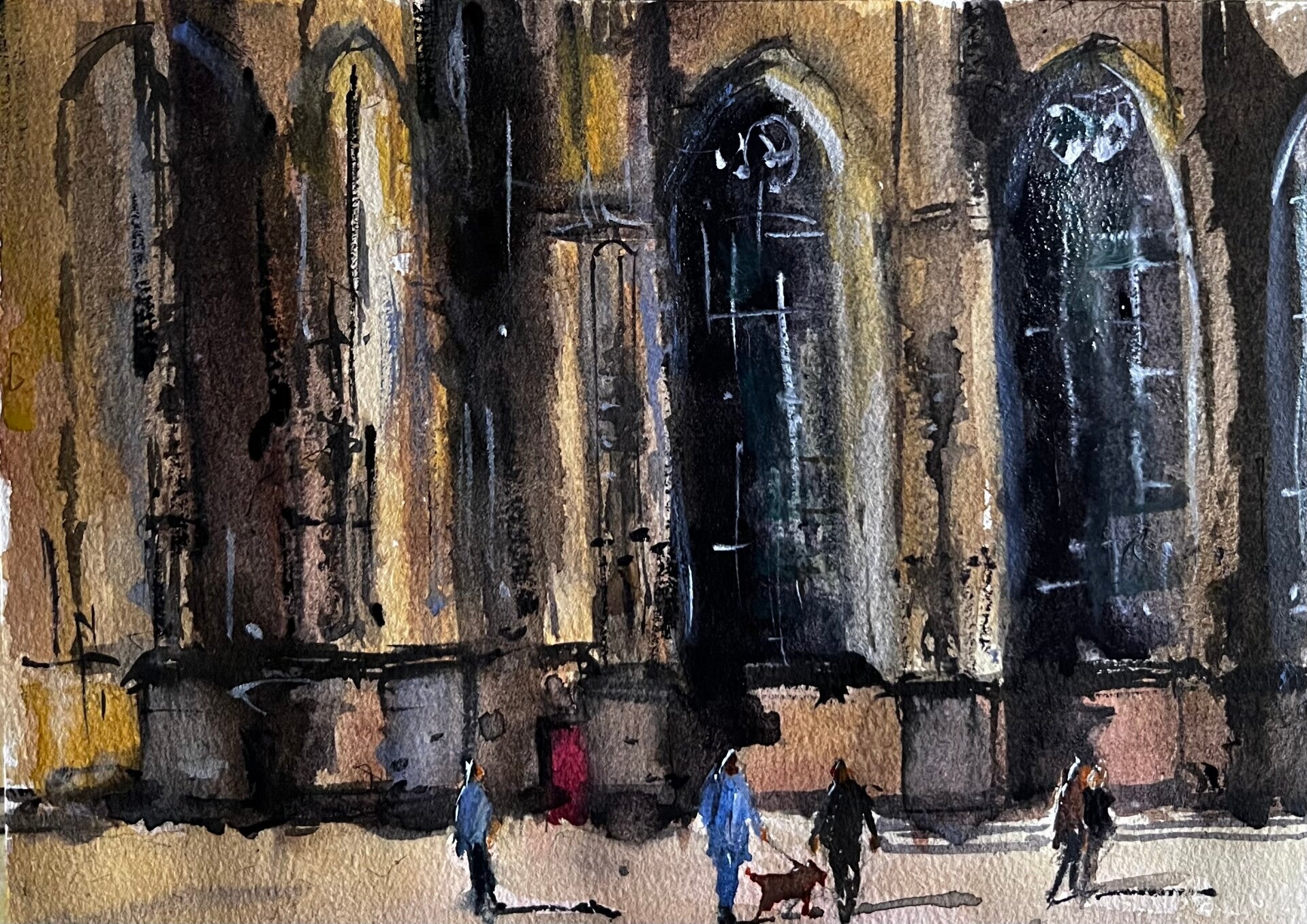 Aquarel Deventer Lebuinus kerk exterieur