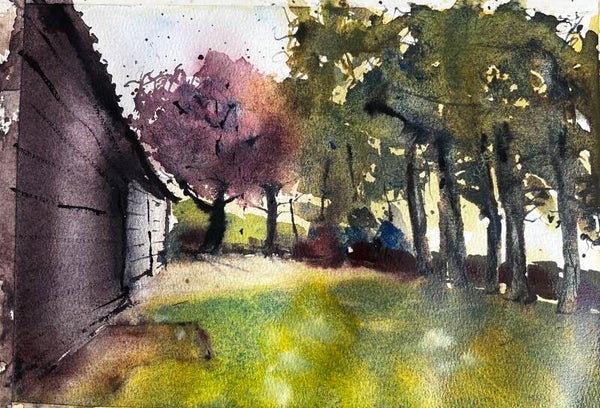 Aquarel Baarland, schuur (2)