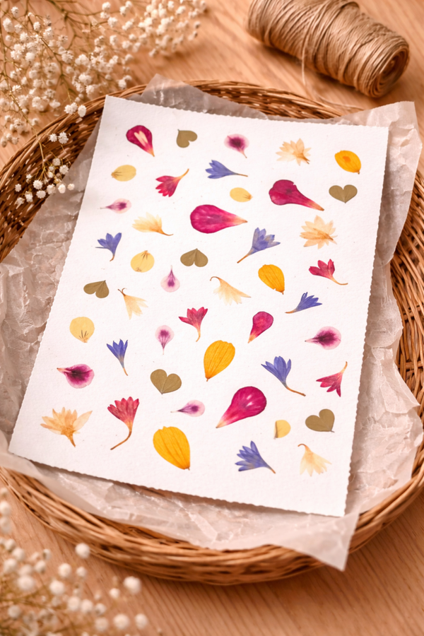 Carte Illustrée de pétales de fleurs séchées multicolores 10x15
