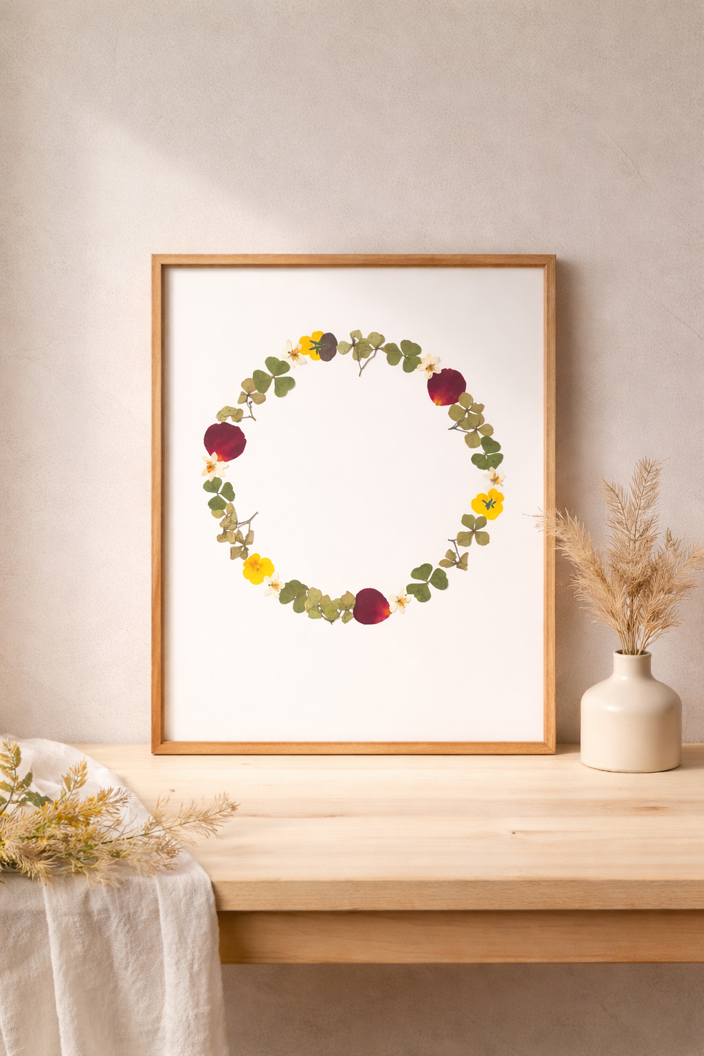 Couronne de trèfles et pétales rouges A4
