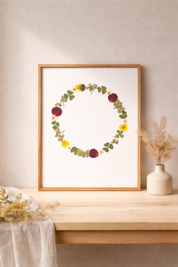 Couronne de trèfles et pétales rouges A4