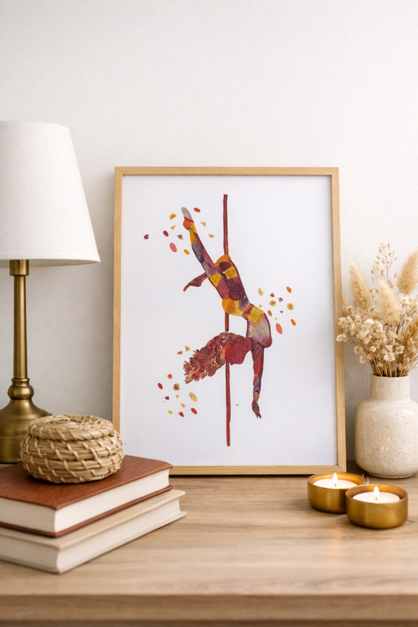 Tableau herbier Silhouette Pole Dance en fleurs séchées A4
