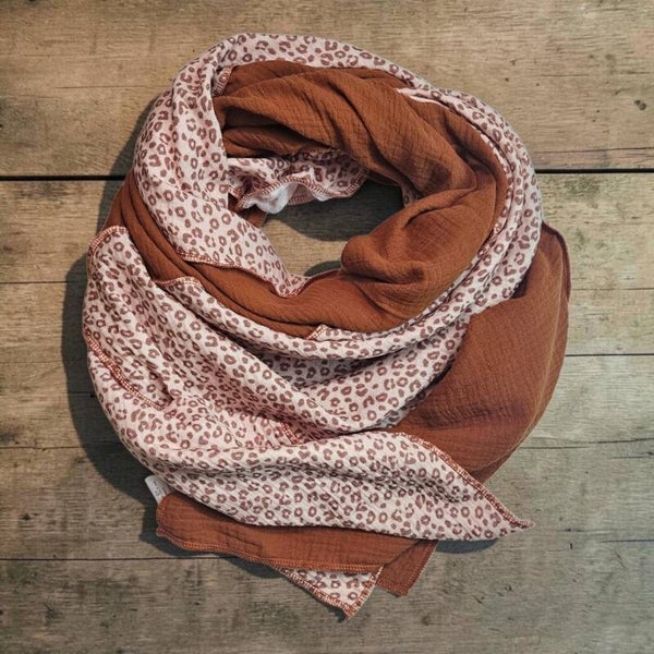 XXL Musselintuch Patch Leo/cognac