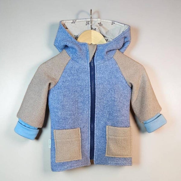 Wollwalkjacke Patch blau & taupé