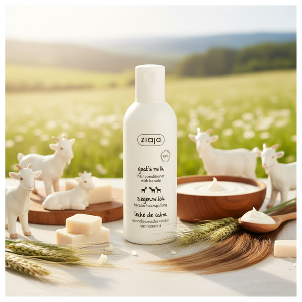 Après shampoing réparateur à la kératine et au lait de chèvre.