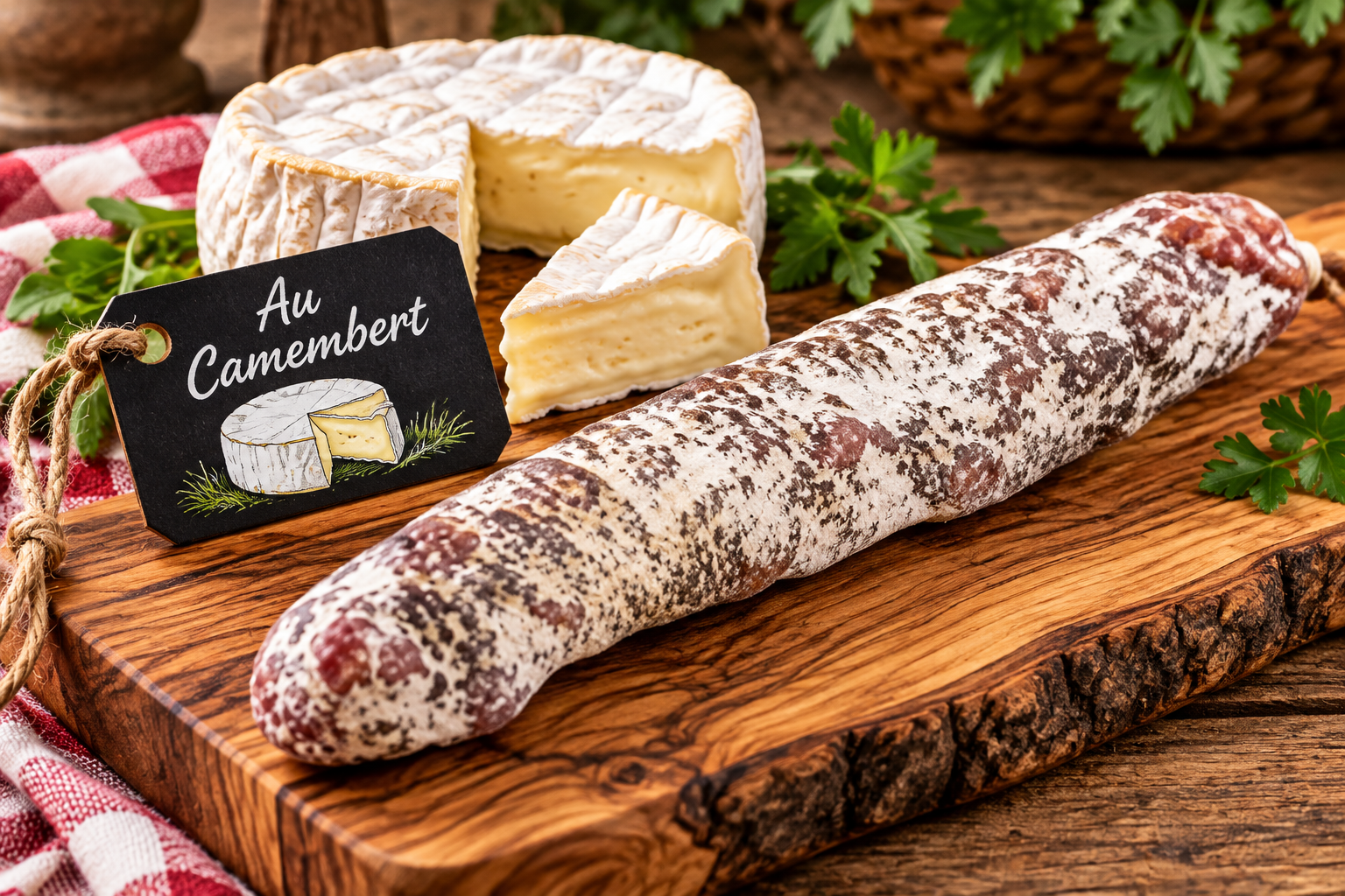 Saucisson sec au Camembert, environ 180g - Sans colorant, embossage naturel