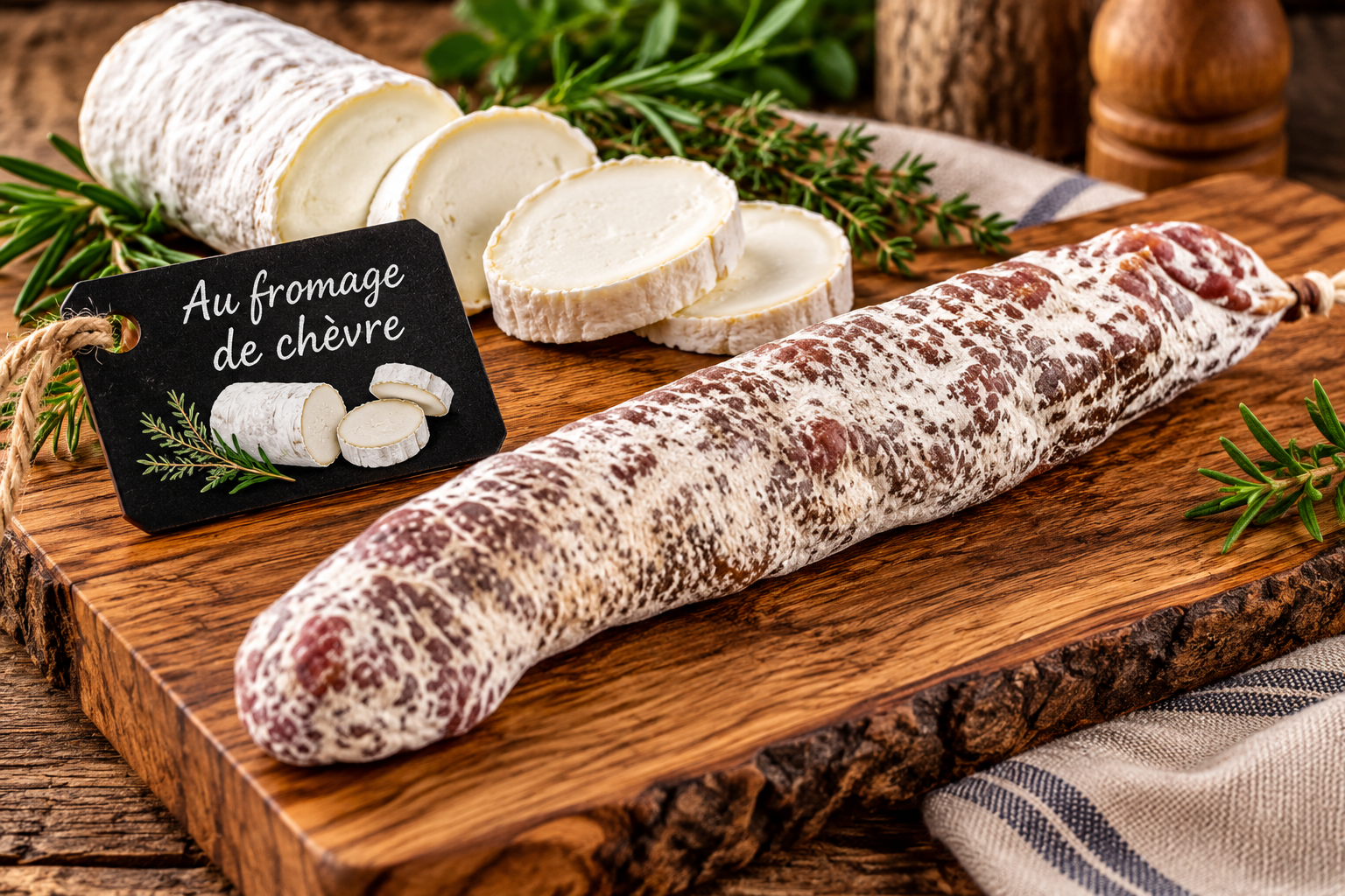 Saucisson sec au Fromage de chèvre, environ 180g - Sans colorant, embossage naturel