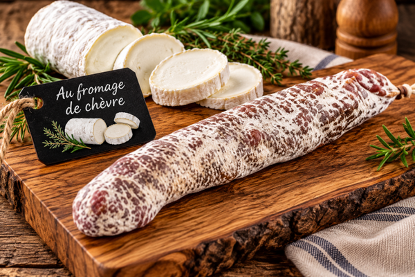 Saucisson sec au Fromage de chèvre, environ 180g - Sans colorant, embossage naturel