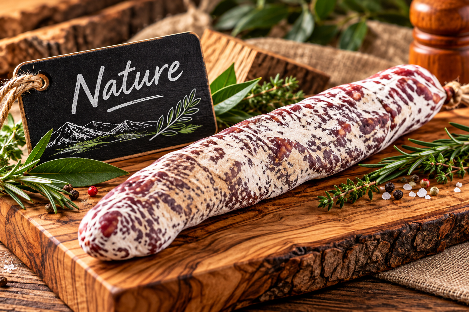 Saucisson sec nature, environ 180g - Sans colorant, embossage naturel