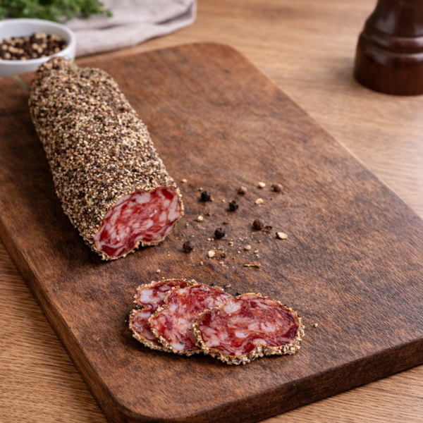 Saucisson sec au poivre artisanal (France)