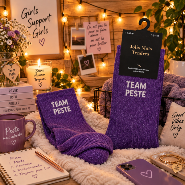 Chaussettes fun "Team peste" Violette  TU 36/41