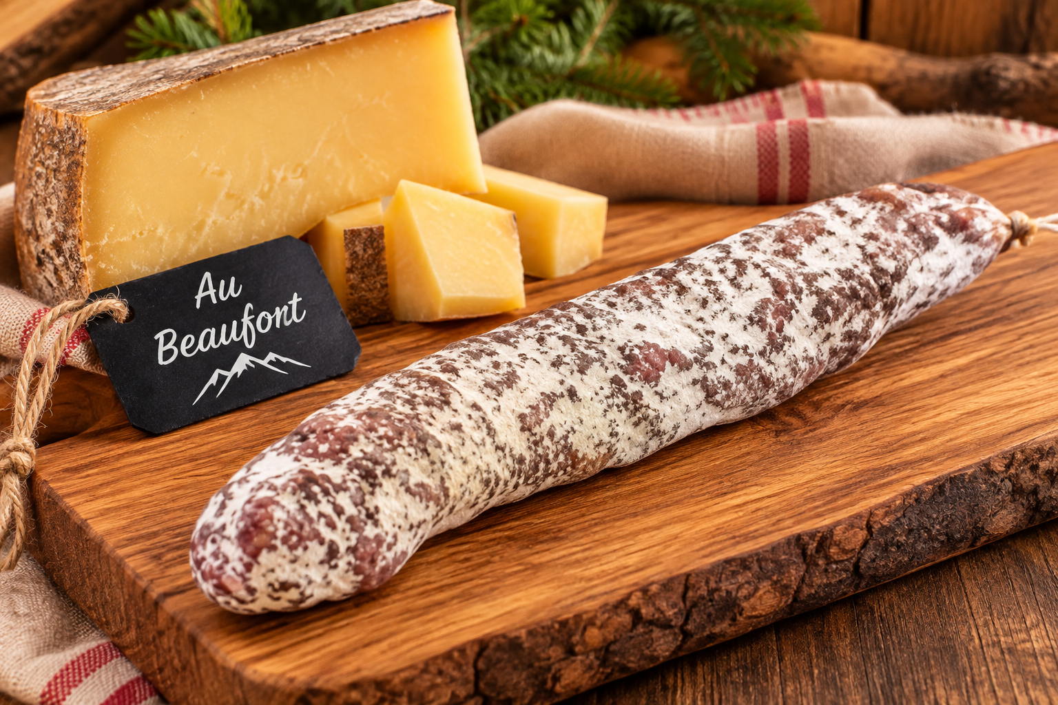 Saucisson sec au Beaufort, environ 180g - Sans colorant, embossage naturel