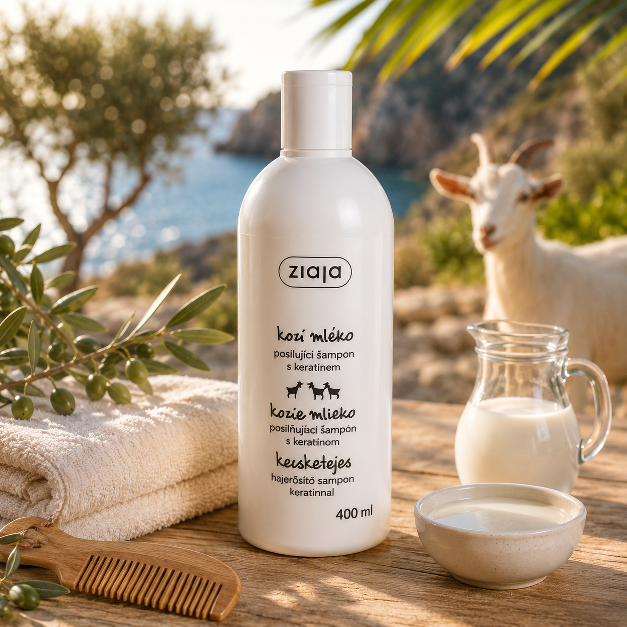 Shampoing fortifiant à la kératine et au Lait de chèvre.