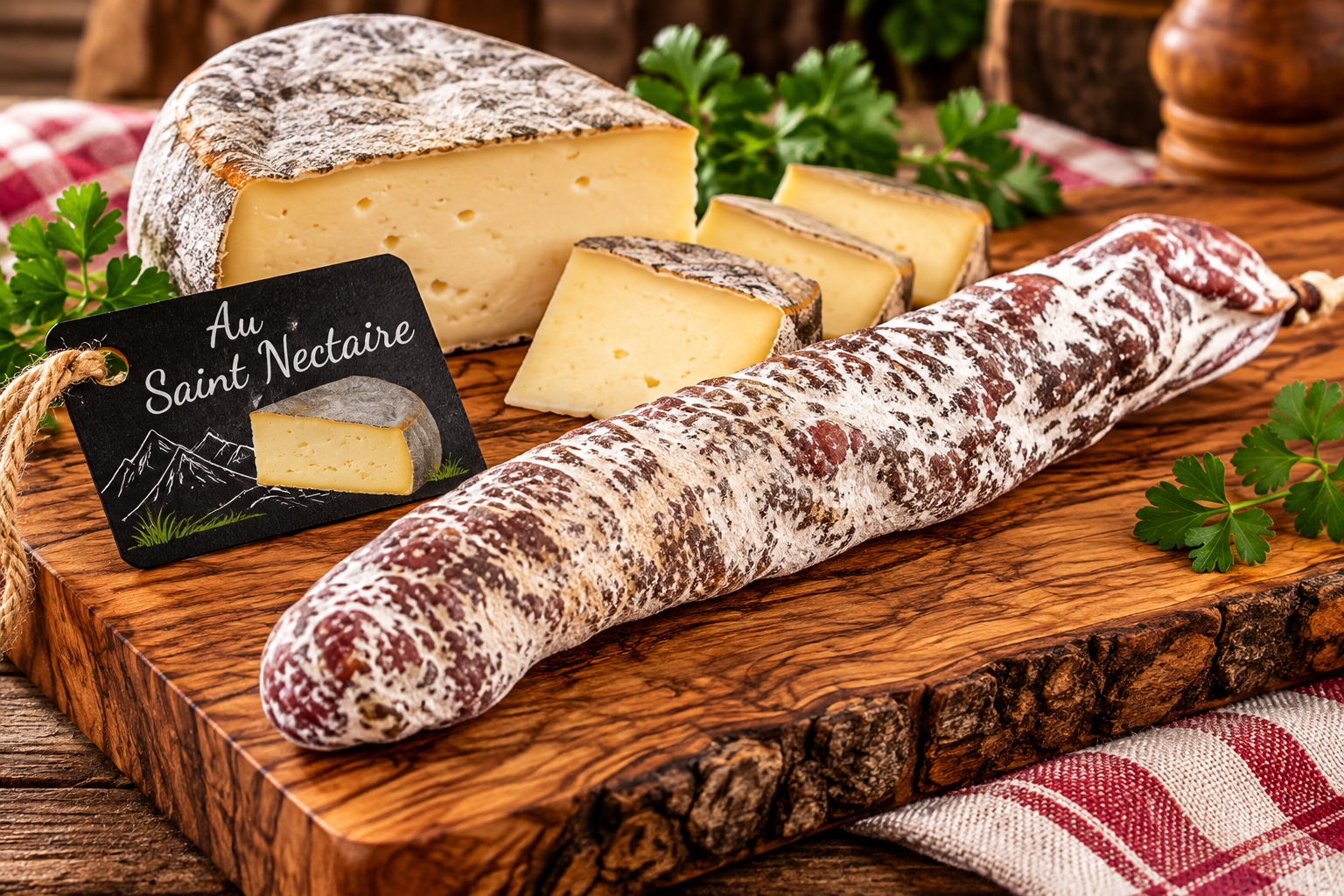 Saucisson sec au St Nectaire, environ 180g - Sans colorant, embossage naturel