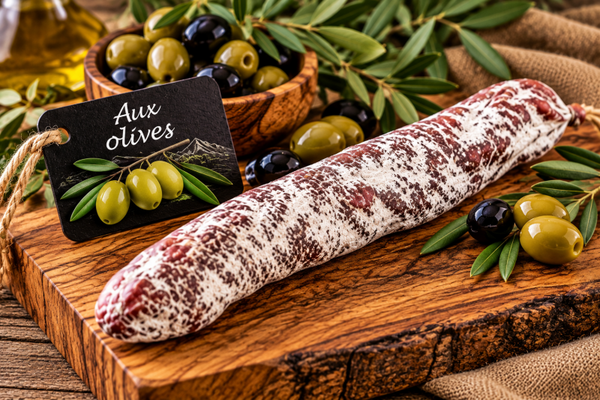 Saucisson sec aux Olives, environ 180g - Sans colorant, embossage naturel