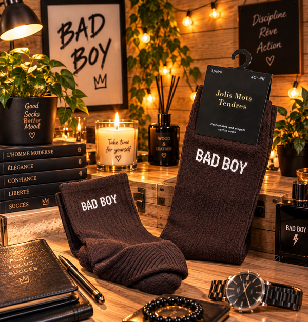 Chaussettes fun "Badboy" Marron TU 40/46