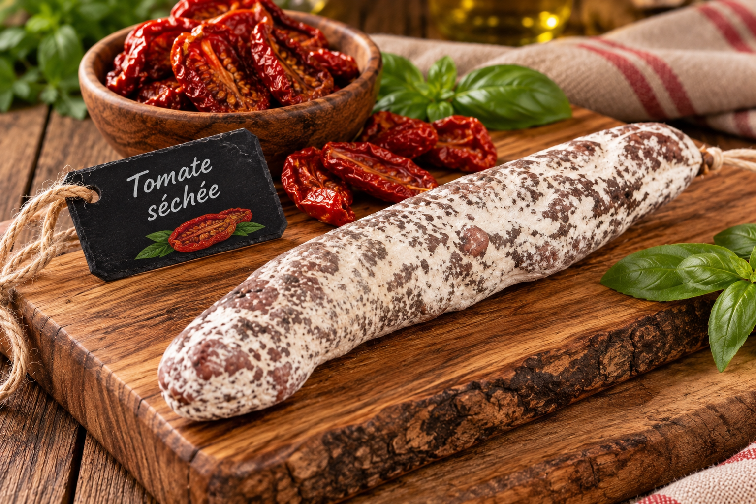 Saucisson aux tomates séchées, environ 180g - Sans colorant, embossage naturel