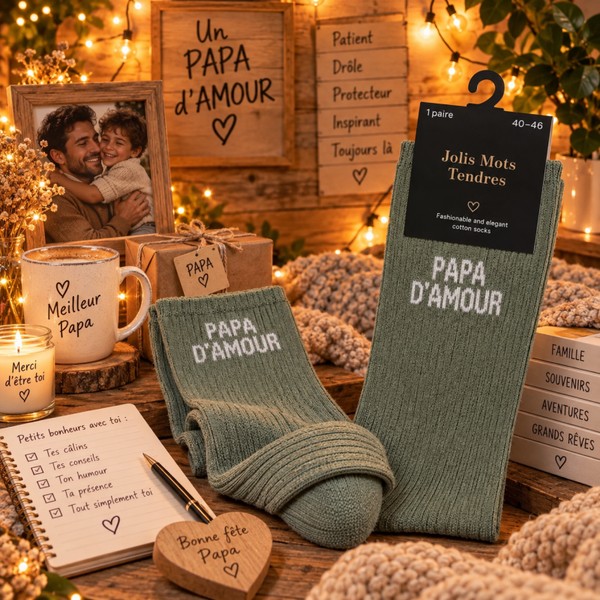Chaussettes fun "Papa damour" Vert olive TU 40/46