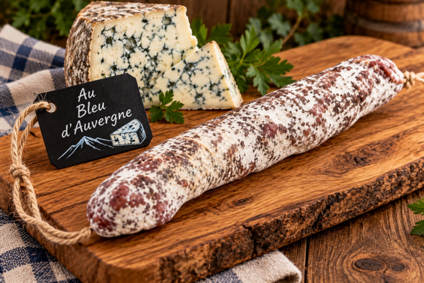 Saucisson sec au Bleu d'Auvergne, environ 180g - Sans colorant, embossage naturel