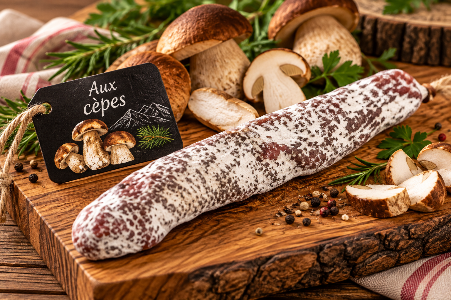 Saucisson sec aux cèpes, environ 180g - Sans colorant, embossage naturel