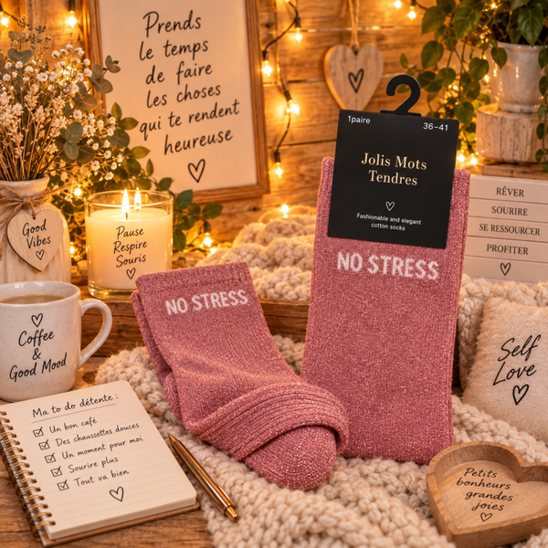 Chaussettes fun "No stress" Rose poudré TU 36/41