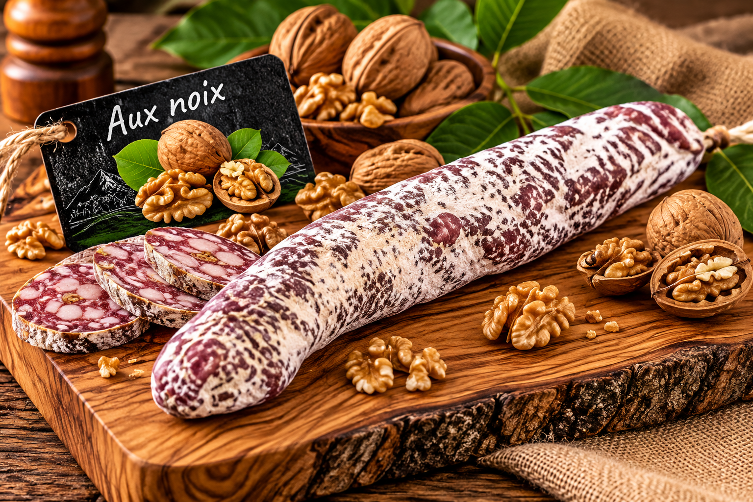 Saucisson sec aux noix, environ 180g - Sans colorant, embossage naturel